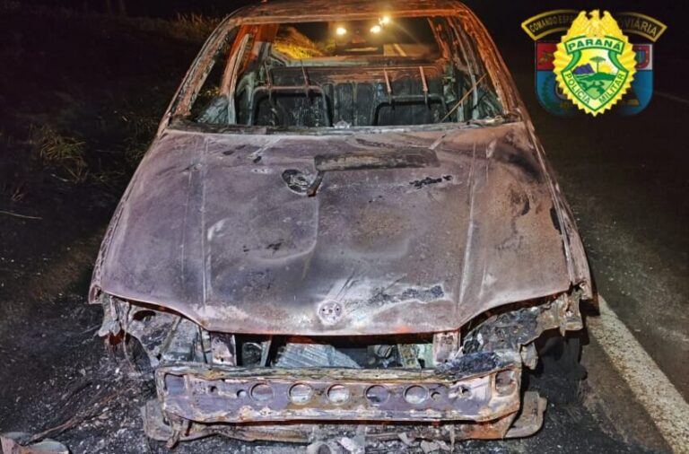Carro pega fogo na PR-444 em Arapongas