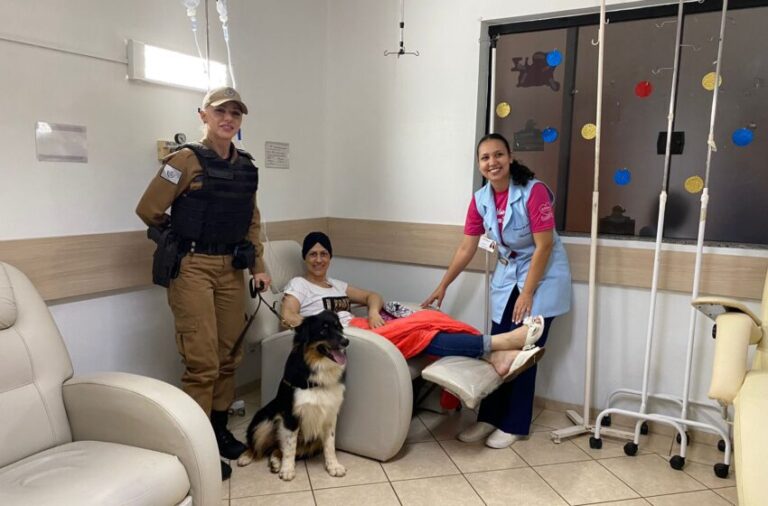 Cão terapeuta do Batalhão da Polícia Militar leva alegria e conforto a pacientes