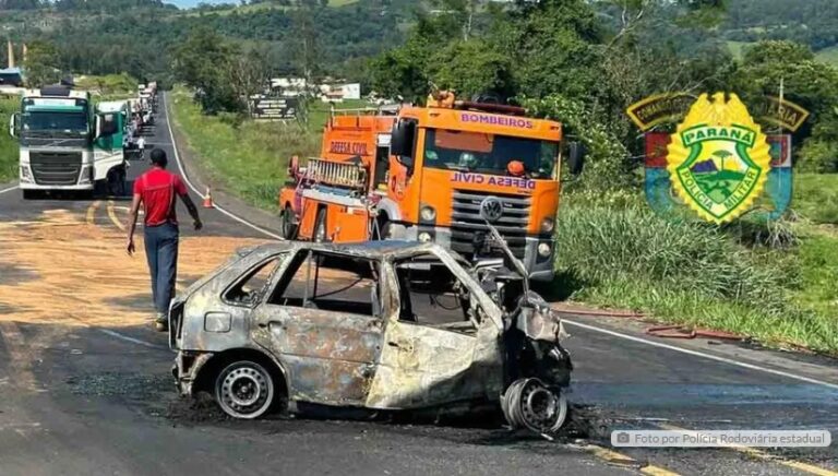 Grave acidente entre Gol e caminhão tira a vida de jovem na PR-092