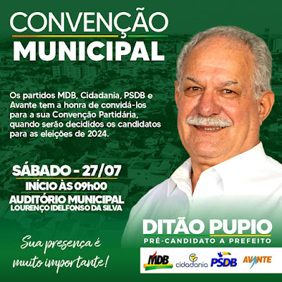 MDB, Cidadania, PSDB e Avante definem data de convenção em Jandaia do Sul