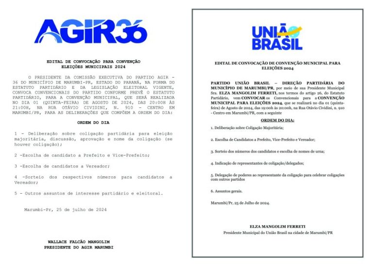 Convocação do União Brasil e AGIR para Convenção em Marumbi