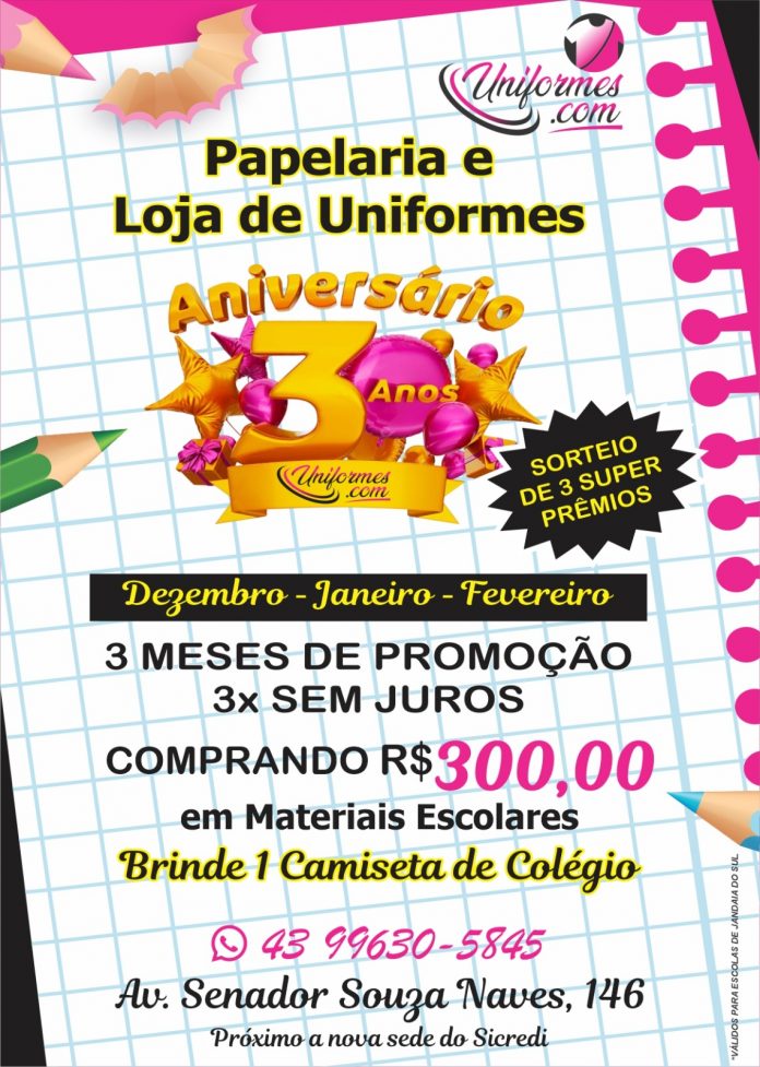 Uniformes.com celebra 3 anos com promoções e brindes por 3 meses