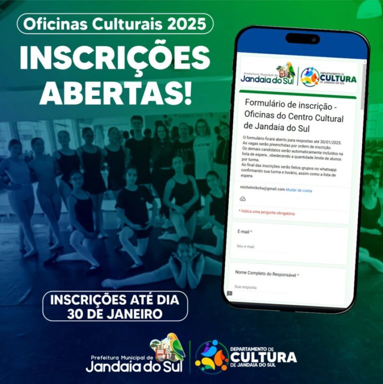 Oficinas Culturais 2025: Inscrições Abertas no Centro Cultural de Jandaia do Sul