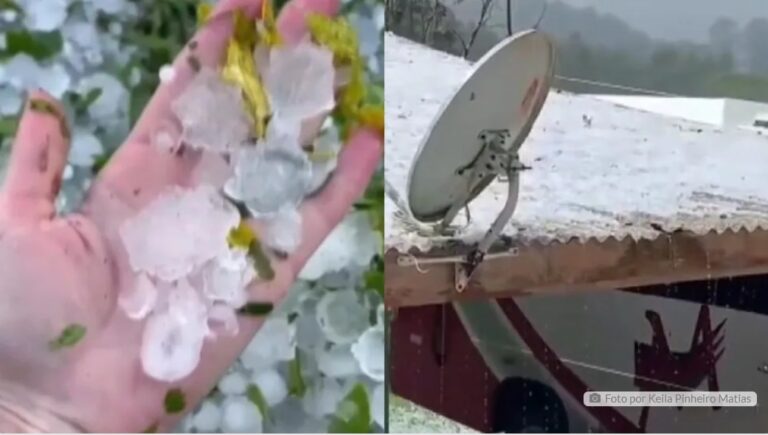 Chuva de granizo atinge cidade do Paraná e transforma paisagem